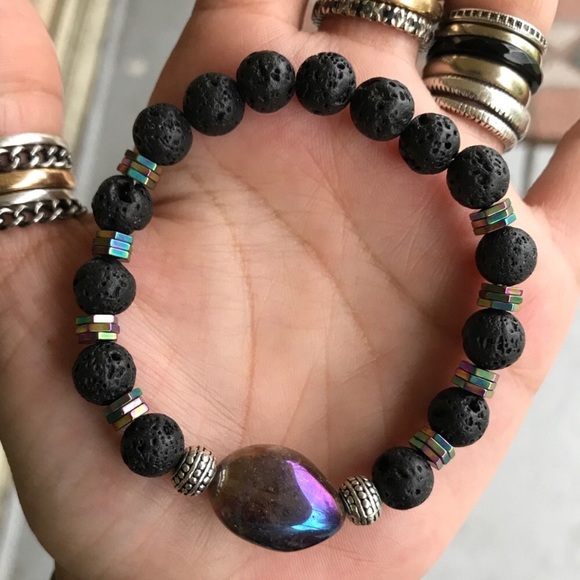 Genuine titanium aura crystal lava rock bracelet - Picture 7 of 10